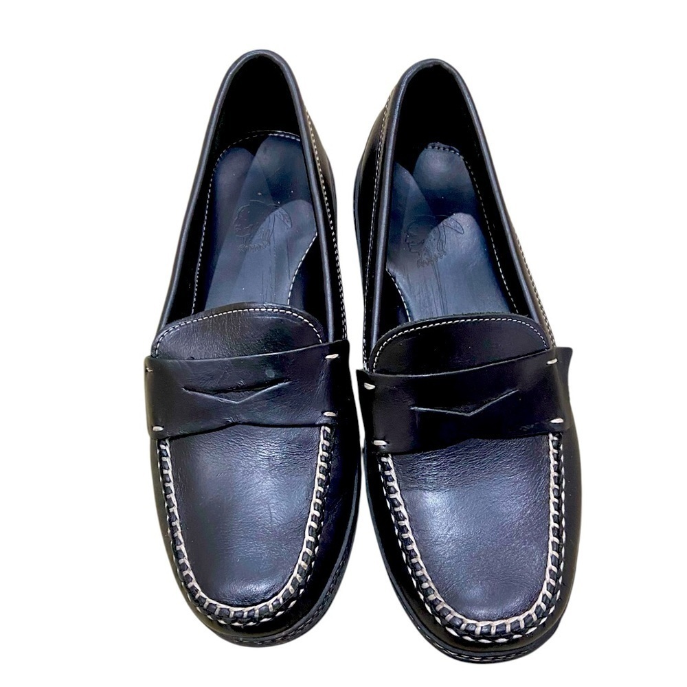 Men’s MSM handmade premium black leather slip on penny loafers overstitched sz 9